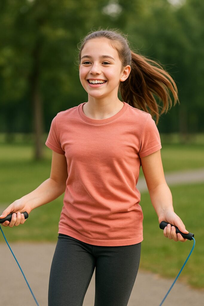 Tips for Creating a Teen-Friendly Workout Routine·Healthy Growth Guide 2 A female student happily jumping rope