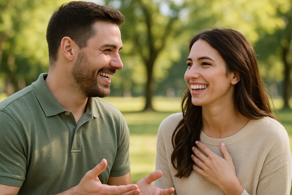 A man and woman having a respectful conversation