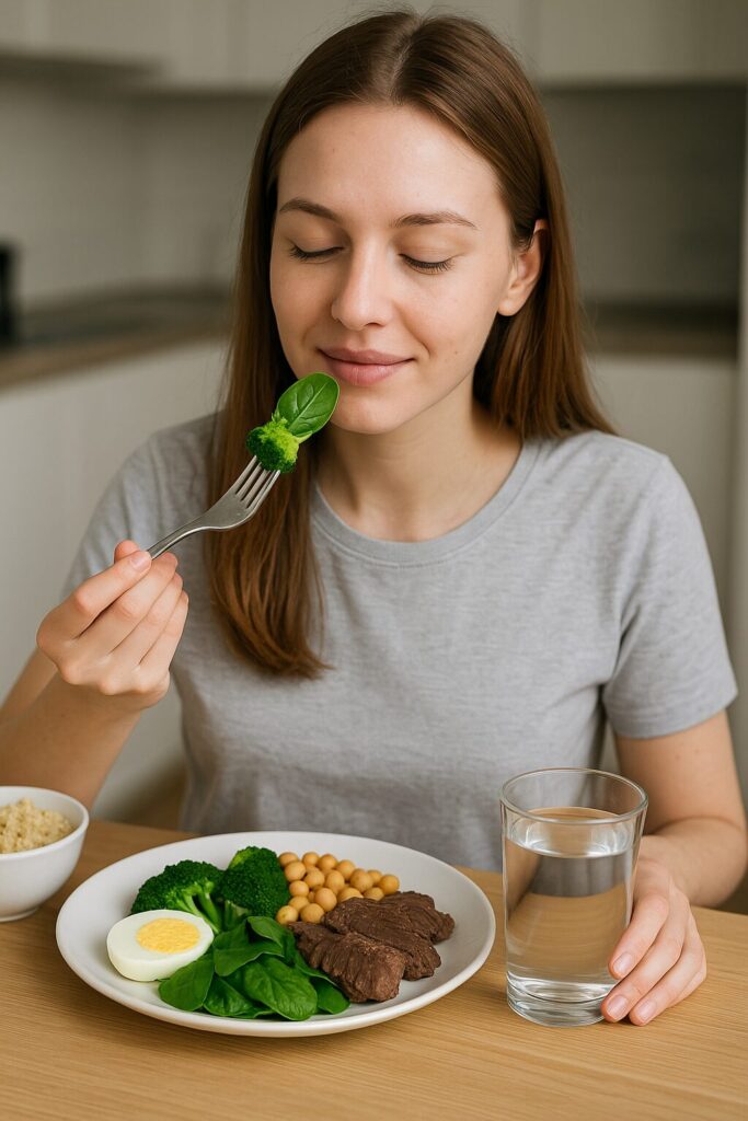 woman eating iron-rich foods