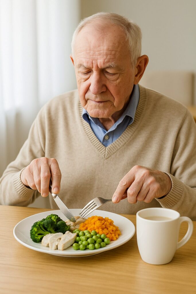Soft Diet for Older Adults with Chewing Difficulties · Balanced and Gentle Nutrition 2 elderly man eating soft food