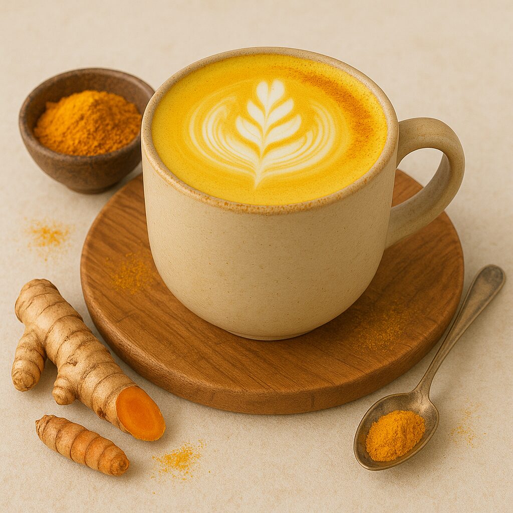 Turmeric Latte Recipe · Golden Yellow Health Drink 2 golden turmeric latte in a cup