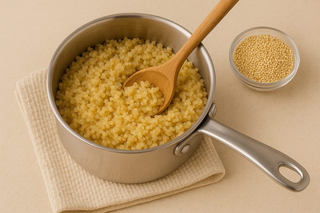 Quinoa Cooking Guide · Water Ratio and Fail-Proof Tips 2 cooked quinoa in a bowl