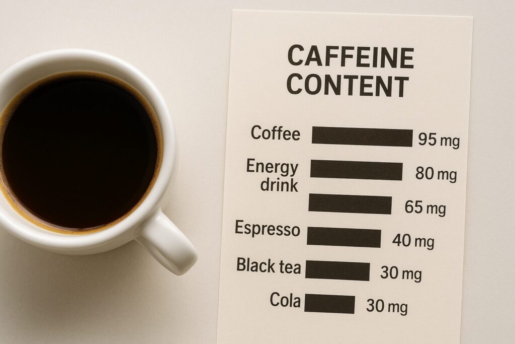 Caffeine Intake Guidelines · Safe Amounts by Age Group 1 Coffee cup with caffeine content chart