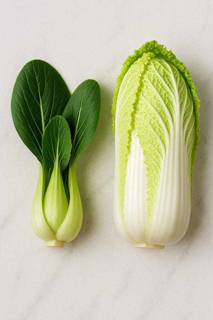 Bok Choy vs Napa Cabbage · Appearance and Nutrition Guide 2 fresh bok choy next to napa cabbage