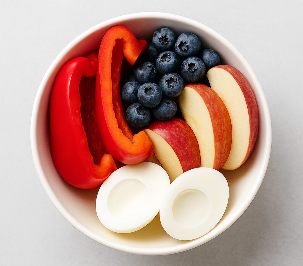 Top 10 Foods for Kidney Health · A Practical Nutrition Guide 2 A bowl with red bell peppers, blueberries, apples, and egg whites as kidney-friendly foods