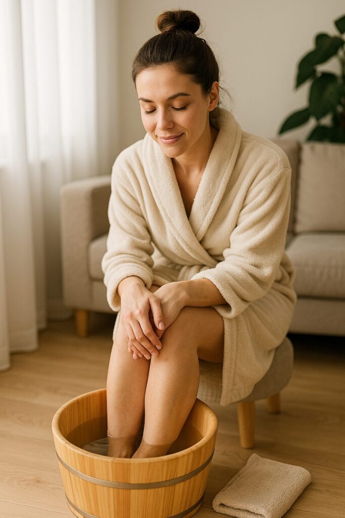 Massage and Heat Therapy for Better Blood Circulation · Practical Wellness Guide 2 A woman relaxing with a warm foot bath for better blood circulation