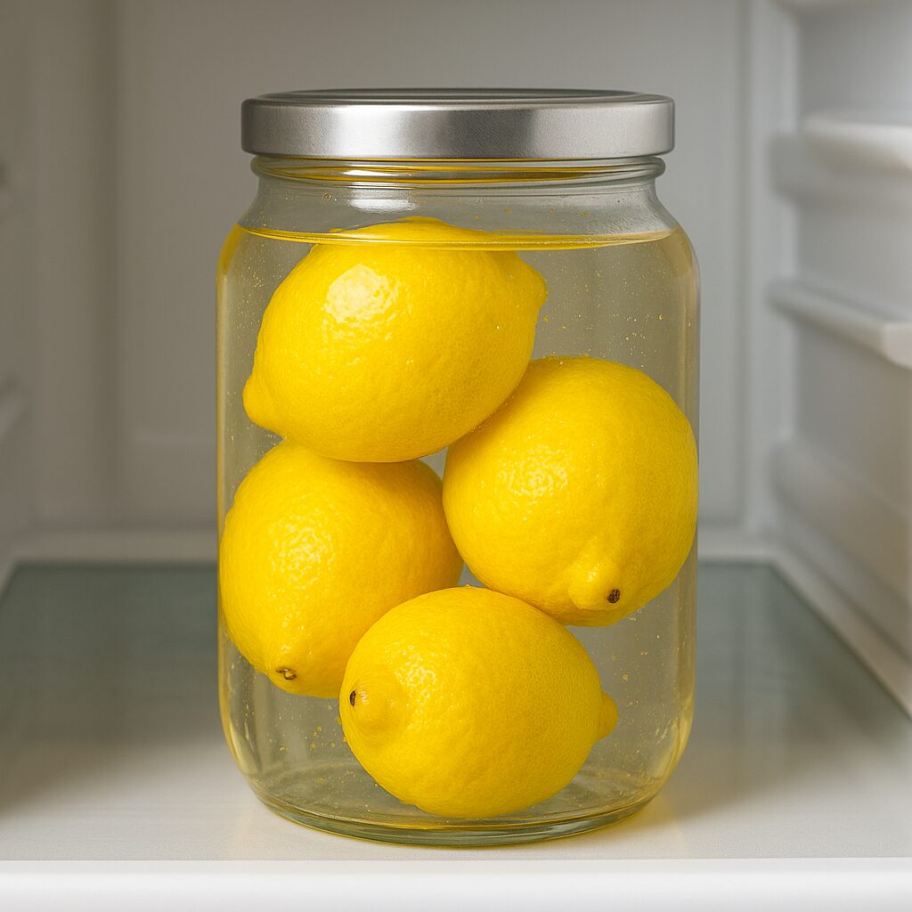 Best Ways to Store Lemons for Freshness · Practical Kitchen Guide 2 Whole lemons stored in a glass container filled with water in a refrigerator